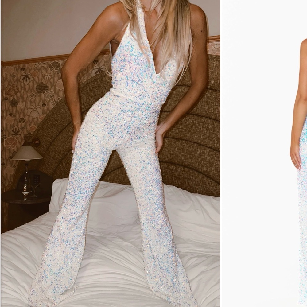 Show me your MuMu halter sequin jumpsuit size small